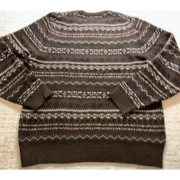 Lands' End Fair Isle Sweater Men XL Brown New Crew Neck Knit Grandpa Old Money - Picture 7 of 8